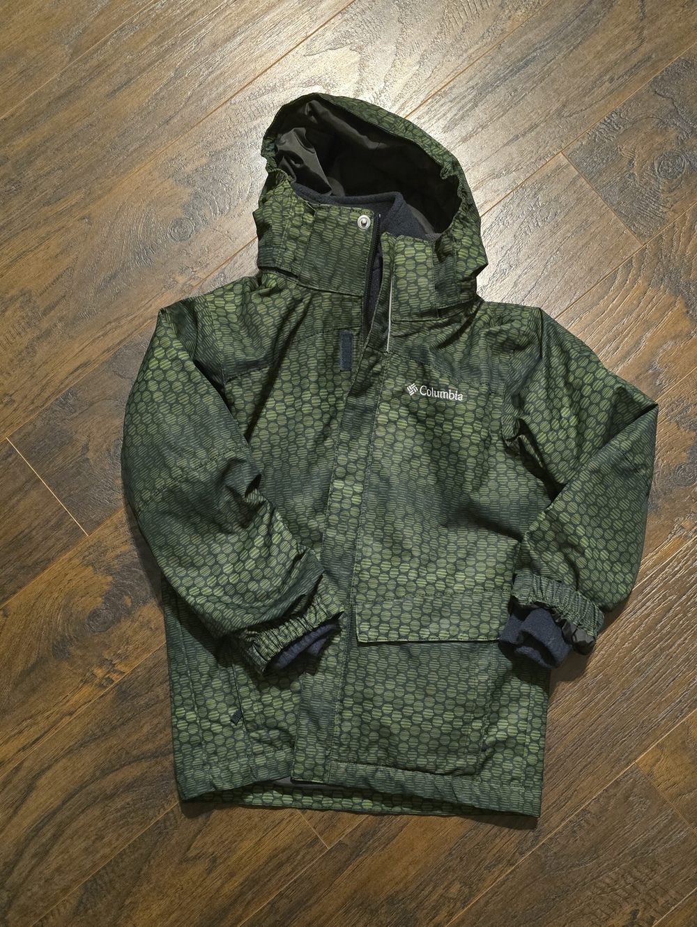 Columbia Kids Olive Green Hex-Print Hooded Rain Jacket
